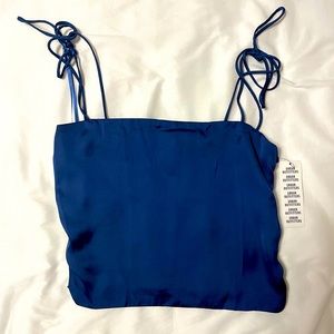 Urban Outfitters Navy Blue Satin Tie Strap Top